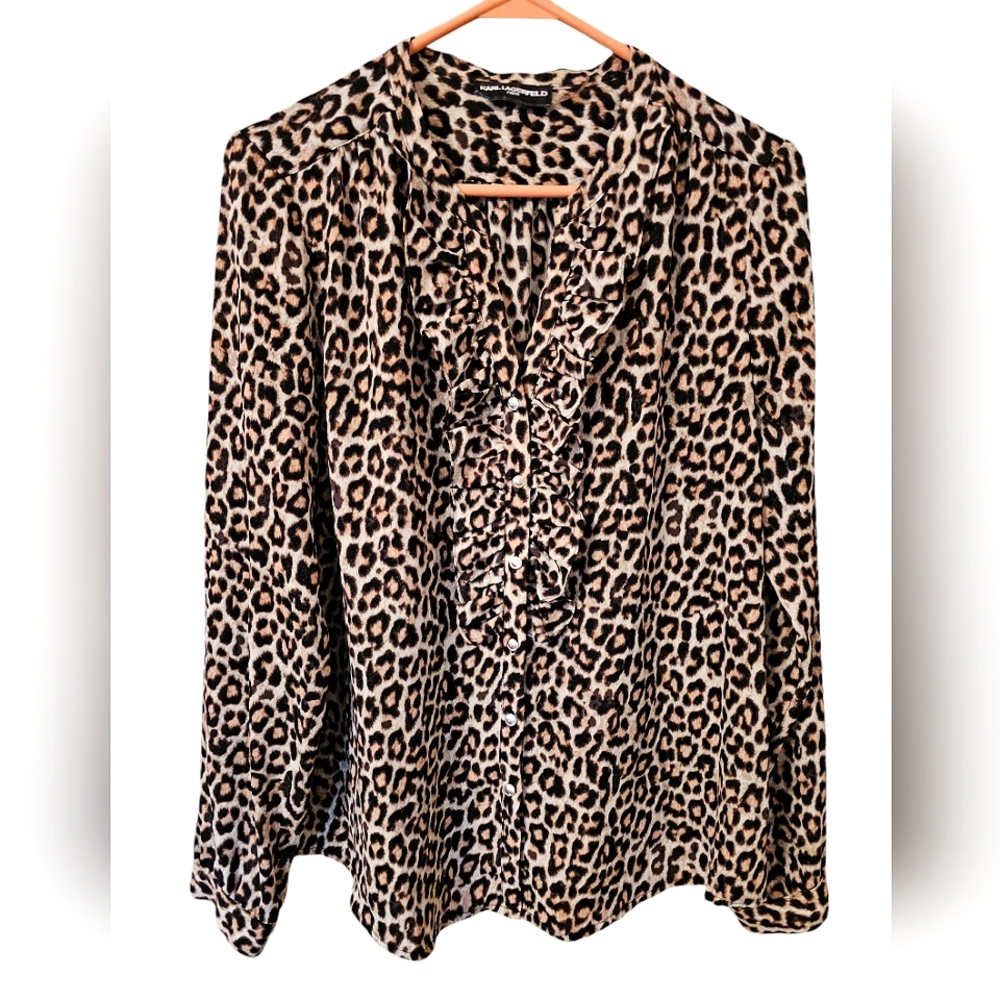 Karl Lagerfield Cheetah Leopard Print Flowy Blouse